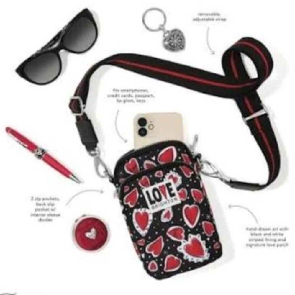 Brighton Hearts A‎ Flutter Utility Nylon Crossbody Phone Organizer Bag - Picture 5 of 7